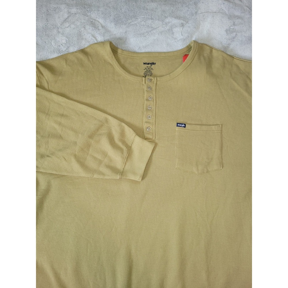 Wrangler X PBR Mens Size 5XL Thermal Waffle Knit Henley Shirt Top Workwear Khaki